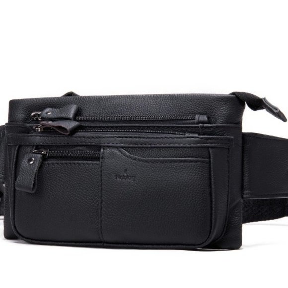 Noblag Black Leather Sling Bag fanny Pack